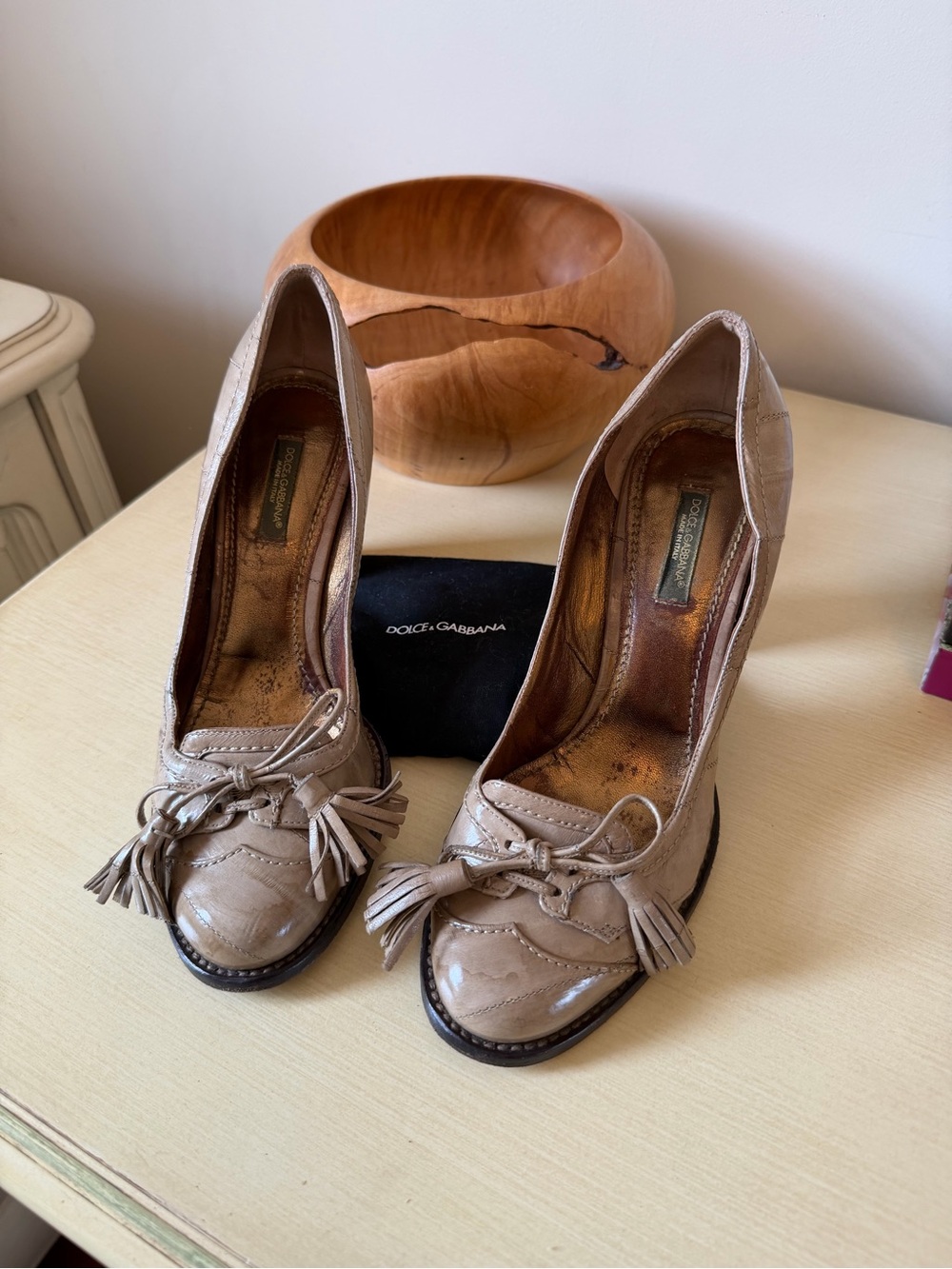 D&G Beige ostrich leather Tassel Heels